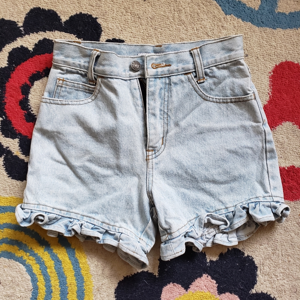 Vintage frill trim denim shorts